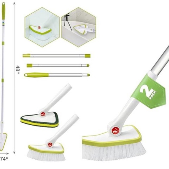 2 in 1 Cleaning Brush Tub & Tile Scrubber Brush Sponge with 46''Extendable Long - Picture 2 of 8